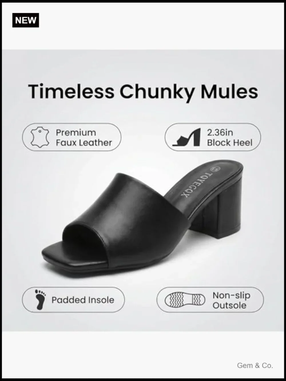 Heeled Mules Chunky Block Low Heel Square Open Toe Slides Sandals